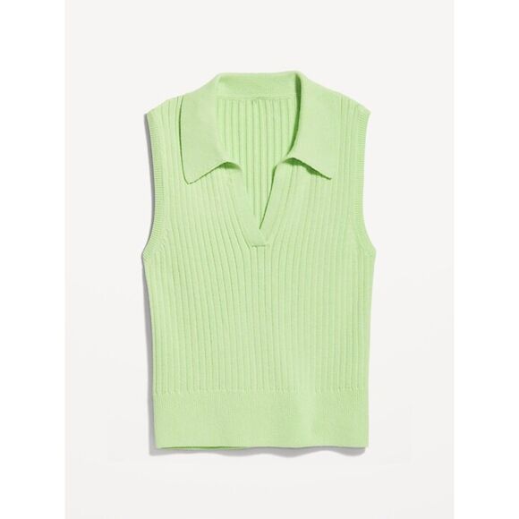Old Navy | Pastel Lime Green Sleeveless Rib-Knit Cropped Polo | Small - Picture 3 of 8